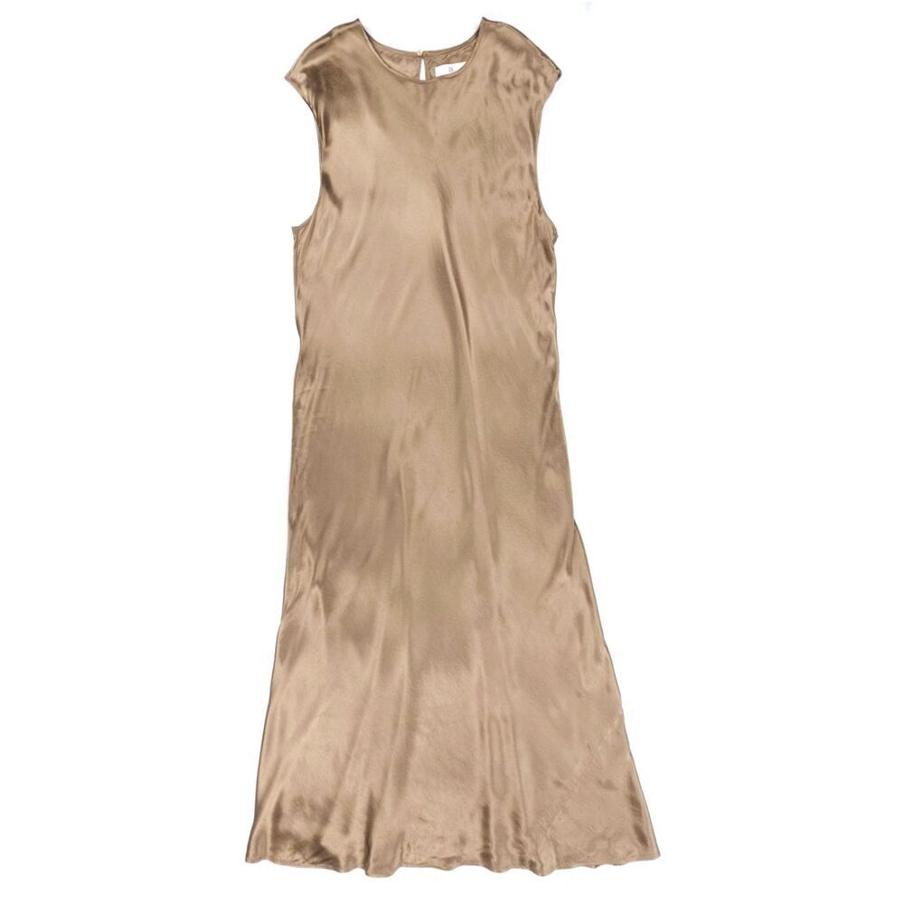 BANANA REPUBLIC BIAS-CUT SATIN MIDI DRESS MARSHLAND BROWN Old Money Romantic